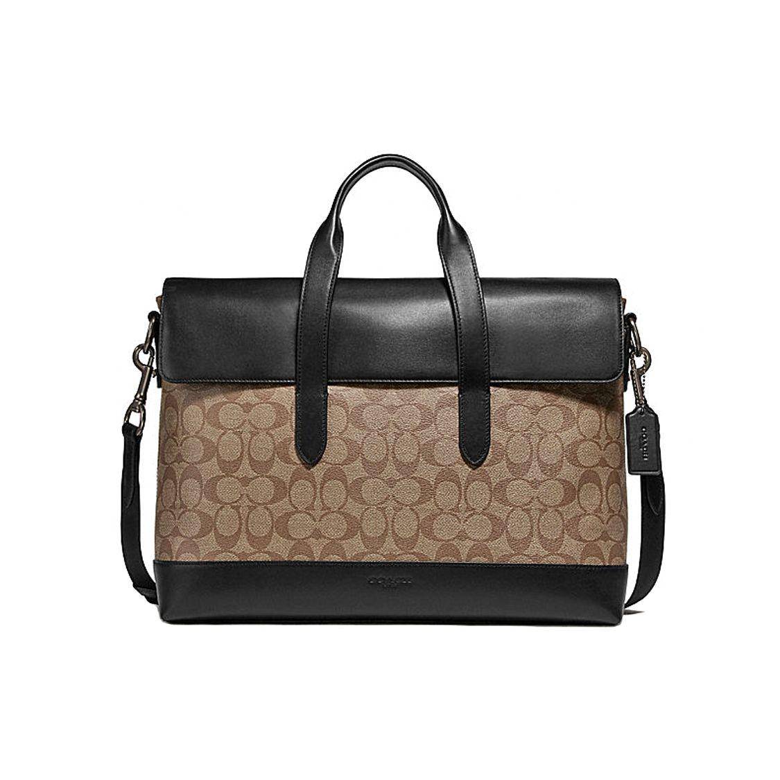 Coach Hamilton 38 Large Capacity Color Block Logo Print Coated Canvas And Refined Leather Laptop Briefcase Crossbody Shoulder Bag Tote Bag 580-QBTN2 Basic Set (Bag+Dust Bag)