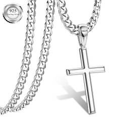 YADOCA Korskedja män silver 925, kors berlock halskedja 5 mm rostfritt stål korskedja damer halsband silver kedja män silverkedja kors halsband 41–46 cm