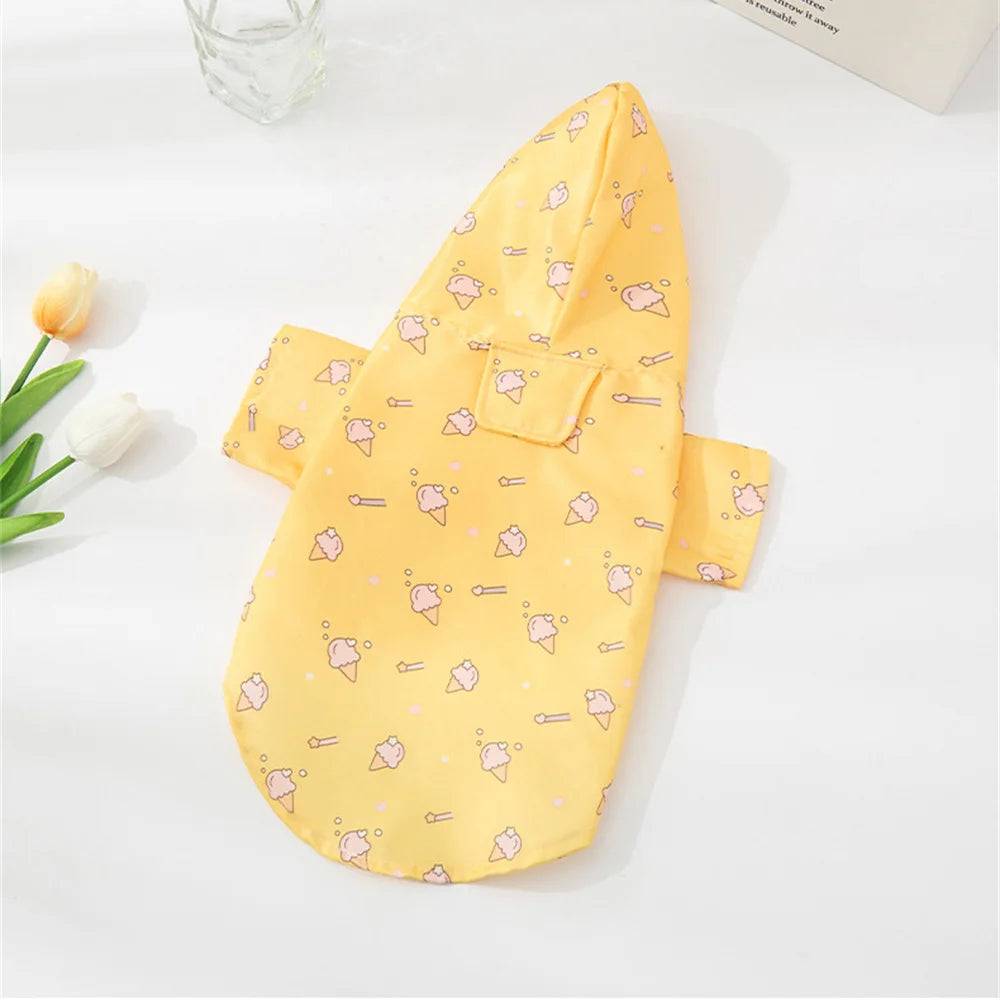 Waterproof Printed Dog Raincoat Hoodie with Lead Hole | Small Dogs S–XL - Yellow Ice Cream / L / SPC (L)