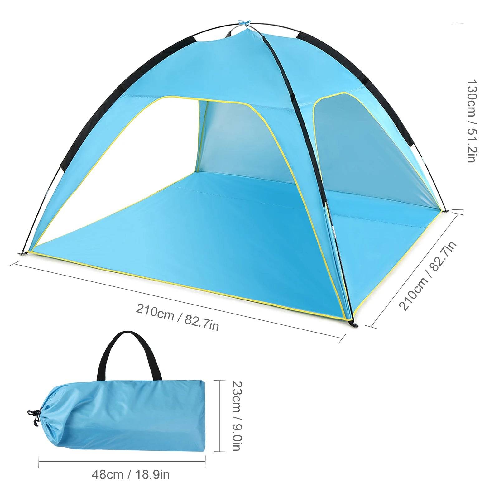 Lightweight Beach Tent Sun Shade Canopy UV Sun Shelter Three Open Sides Camping Fishing Tent for Park Camping - Blue