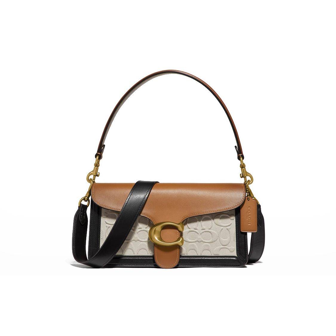 Coach Tabby 26 Classic Embossed Monogram Print Canvas And Calfskin Shoulder Bag Women Handbags Brown Black White 89148-B4PU2 Basic Set (Bag+Dust Bag)