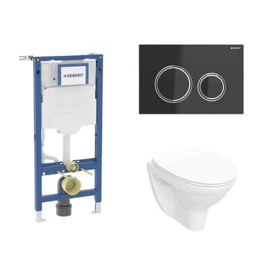 Geberit Duofix 112 cm toiletpakke inkl. Ifö Spira Classic væghængt toilet + toiletsæde, Geberit Sigma50 round sort/krom