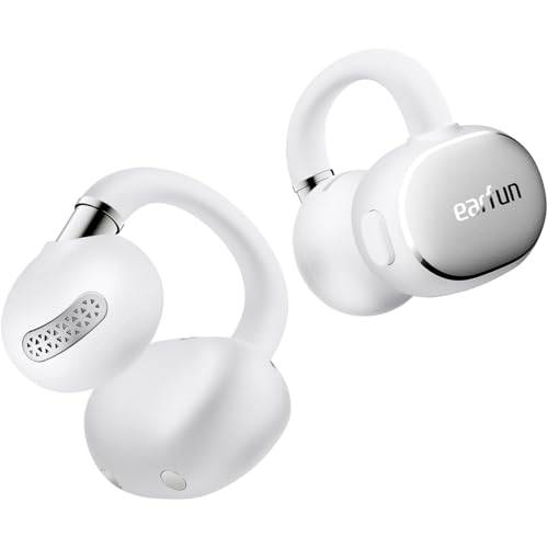 EarFun Clip 2 Open Ear-hörlurar, Bluetooth Clip On Earbuds, bekväma, lätta | Hi-Res Audio, LDAC, 4 Micro och AI-samtal, trådlös laddning, 40H, Bluetooth 6.0, IP55, för löpning och sport, vit