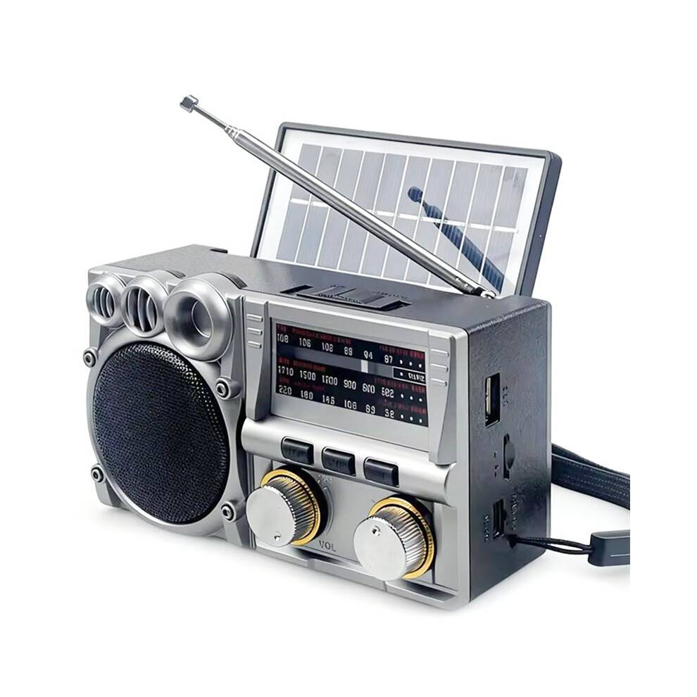 Bärbar Radio Vintage Solcellsladdande FM AM SW-Radio Uppladdningsbar -Högtalare TF-Kort USB-Kortplats Fullbandsradio