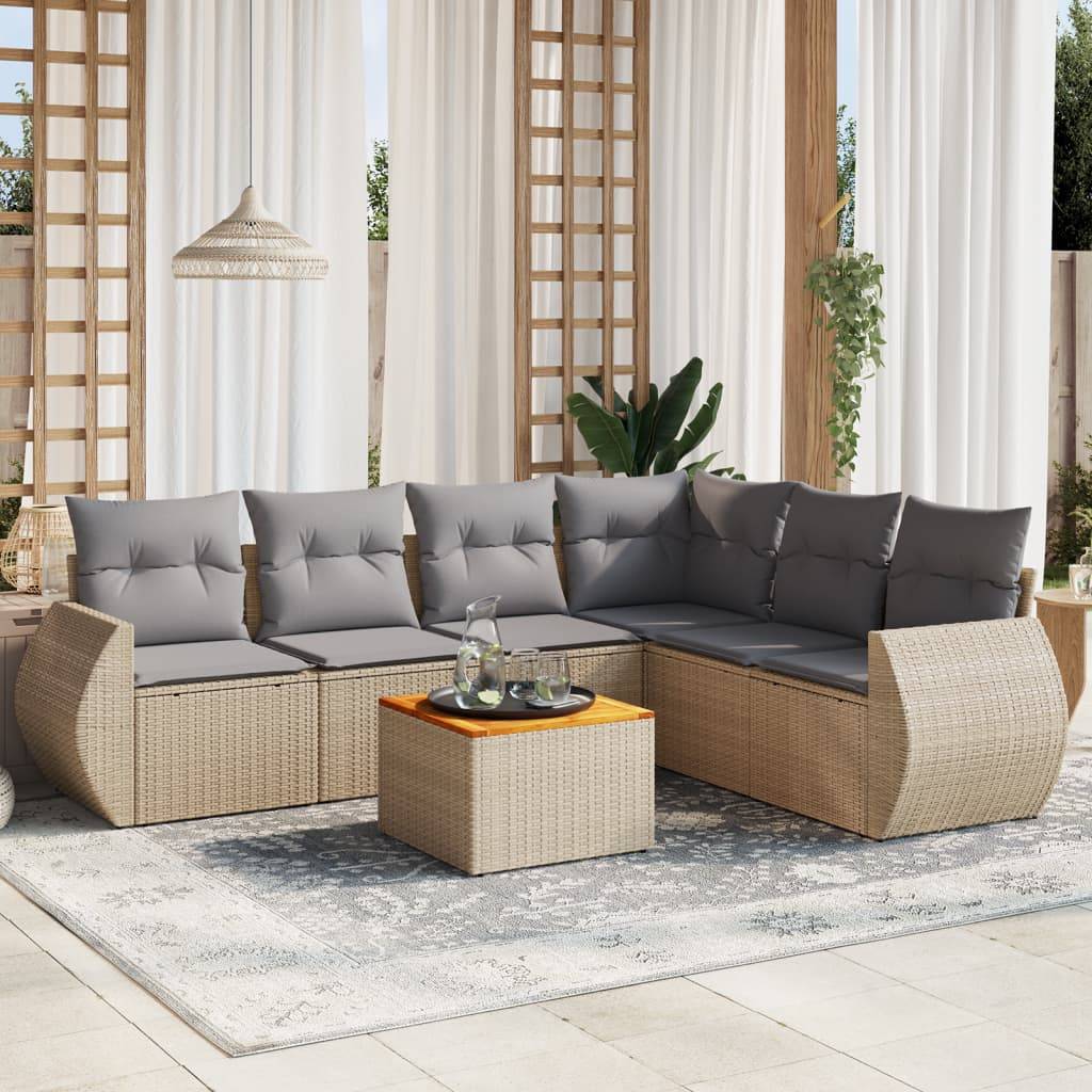 Sofasæt Til Haven 7 Dele Med Hynder Polyrattan - beige og grå / hjørnedel bord 3x midterdel