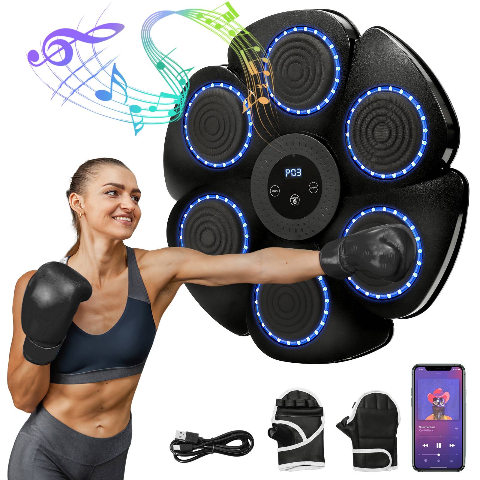 Smart boxing training machine with Bluetooth and music, LED RGB wall-mounted boxing trainer