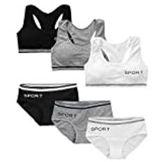 LICHENGTAI 3 stycken sport-BH i bomull, tonåring, sport-bh, underkläder, set, 100 % bomull, sport, softbra utan bygel, sömlös vadderad bralette, topp för barn, flickor 10–18 år