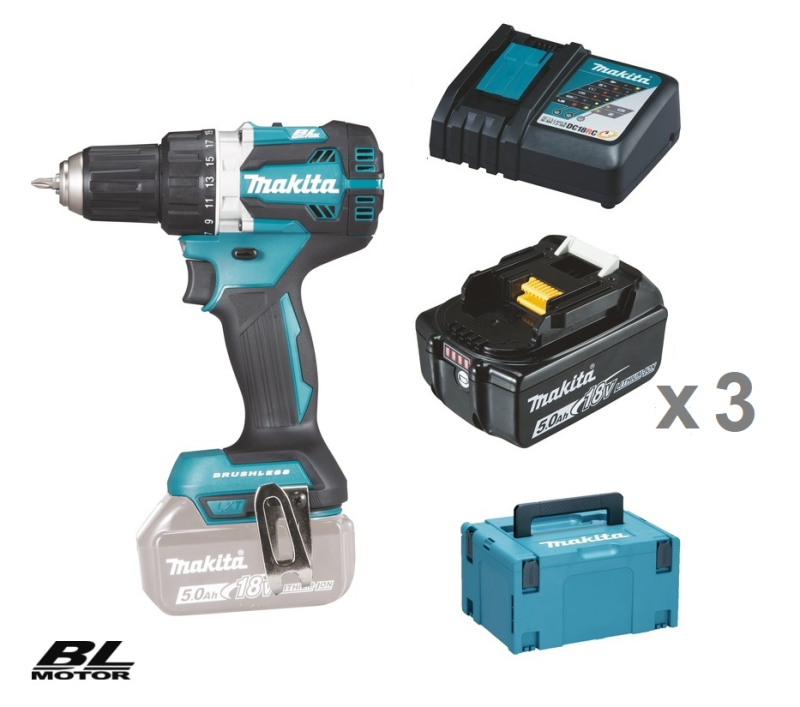 Makita DDF484RT3J Borrskruvdragare 18V, komplett 3x5Ah KLOCKA-PÅ-KÖPET !