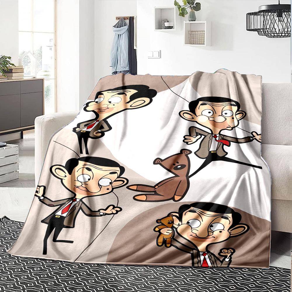 Mr Beans Äventyr Flanellduk Supermjuk Varm Mysig Filt för Soffa Säng Kontor Resa Hela Säsongen Heminredning Gåva