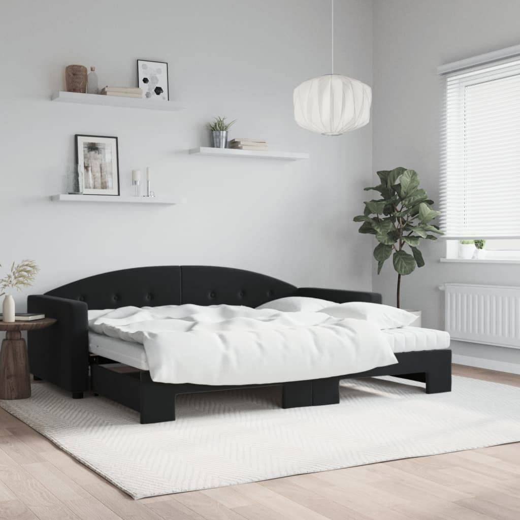 vidaXL daybed med udtræk og madras 90x190 cm velour sort