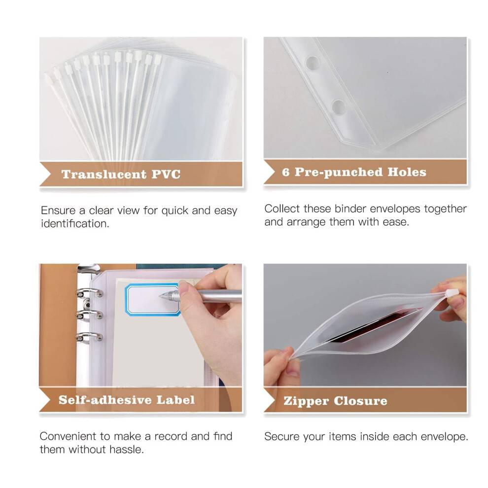 A6 Budget Binder with Zipper Envelopes,Binder Cover Folder Budget Planner with Cash Envelopes Pockets & Label,