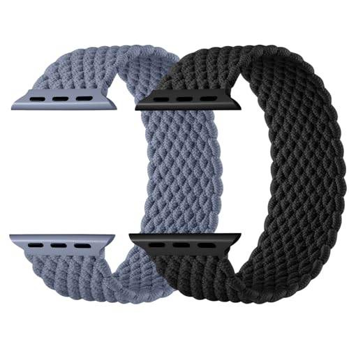 Charlam 2-pack flätat armband för Apple Watch, 45 mm, 44 mm, 42 mm, 49 mm, för dam, herr, stretchigt sportband i nylon för iWatch serie 9, 8, 7, 6, 5, 4, 3, 2, 1, SE, Ultra