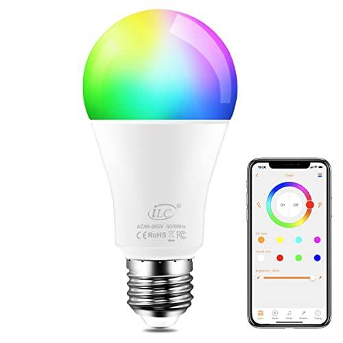 ILC färgskiftande LED-glödlampa E27 RGBW kontrollerad av app, synkronisera till musik, dimbar flerfärgad 60 watt motsvarande