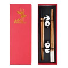 LHOEST 2 par sushi ätpinnar set katt panda, kinesiska japanska koreanska ätpinnar trä, chopsticks för mat diskmaskinssäkra med keramiskt underlägg katt (Panda)