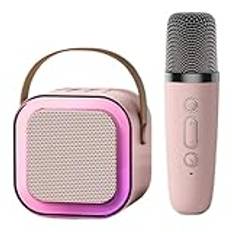 Trådlös mikrofonkaraoke, bärbar karaokeset, lätt karaoke för barn, resekaraoke-maskin, 5 w karaoke-högtalare, 8,6 x 8,6 x 6 cm vit, rosa för hem, utomhus, ABS material