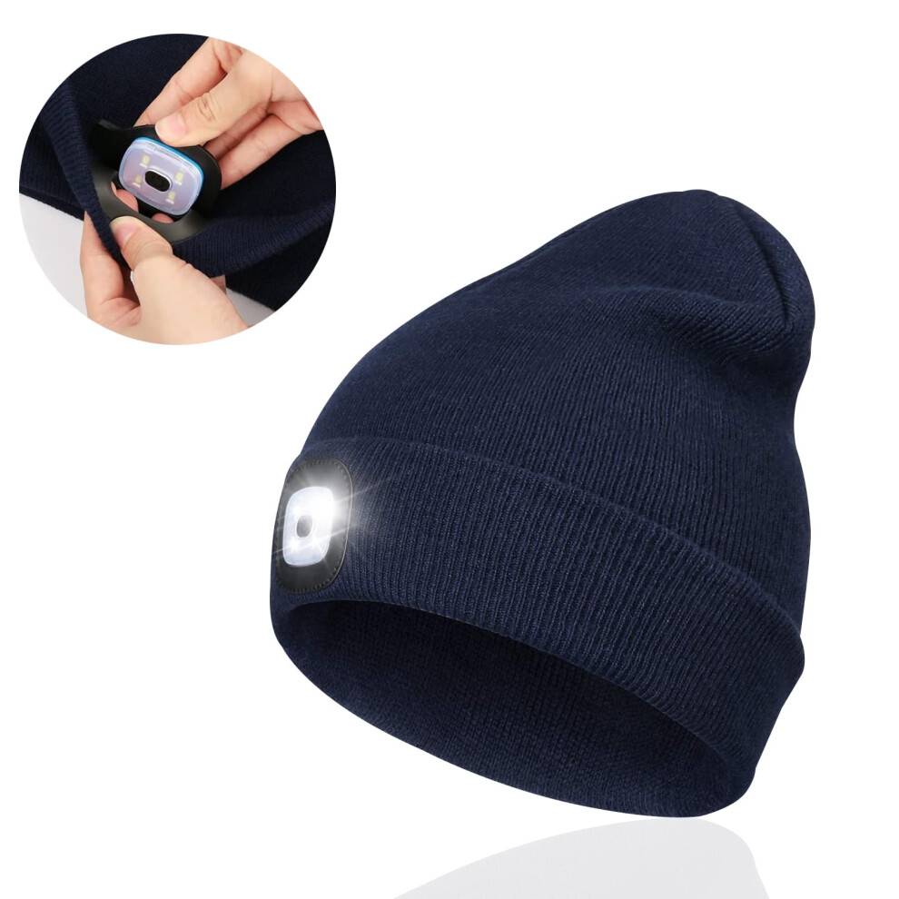 Morttic LED-mössa med strålkastare, unisex USB-laddningsbar stickad mössa med 4LED-funktion, varm vintermössa med pannlampa för män och kvinnor