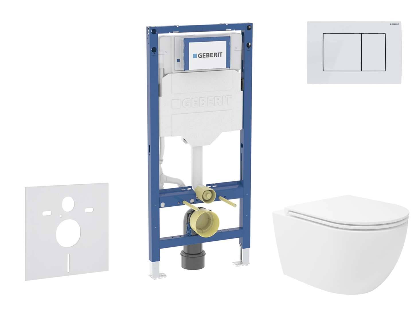 Geberit Duofix - Set med väggmonterad installation, Oudee Vortex toalett och mjukstängande sits, Sigma20-knapp, vit/vit matt SANI11CA3189B