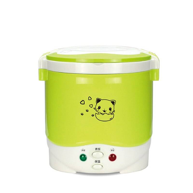 Dmwd 1l mini hushålls elektrisk riskokare för bilbil och resebärbar soppkruka multifunktionell kokkärl 12/24/220v - Grön 12v