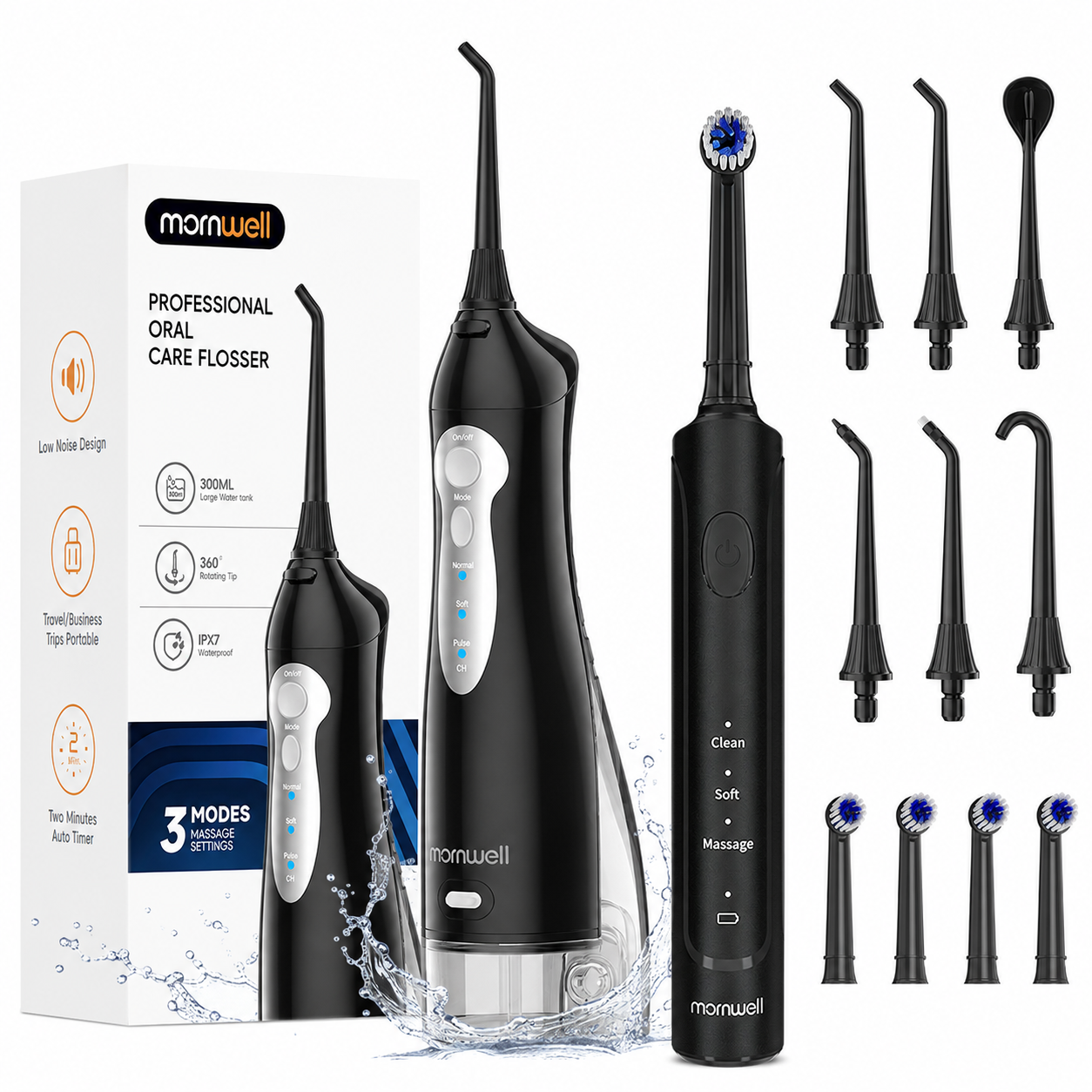 Portable Water Flosser and Electric Toothbrush Set, USB Rechargeable Oral Care Kit with IPX7 Waterproof Water Floss Cleaner, Cordless Oral Irrigator for Teeth, Braces, Plaque Removal, Gum Care, Deep