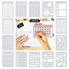 CODIRATO 24 stycken bullet stenciler set journal planerare mall plast målning mallar gör-det-själv fotoalbum ritmallar scrapbooking mallar stenciler för dagbok, klippbok