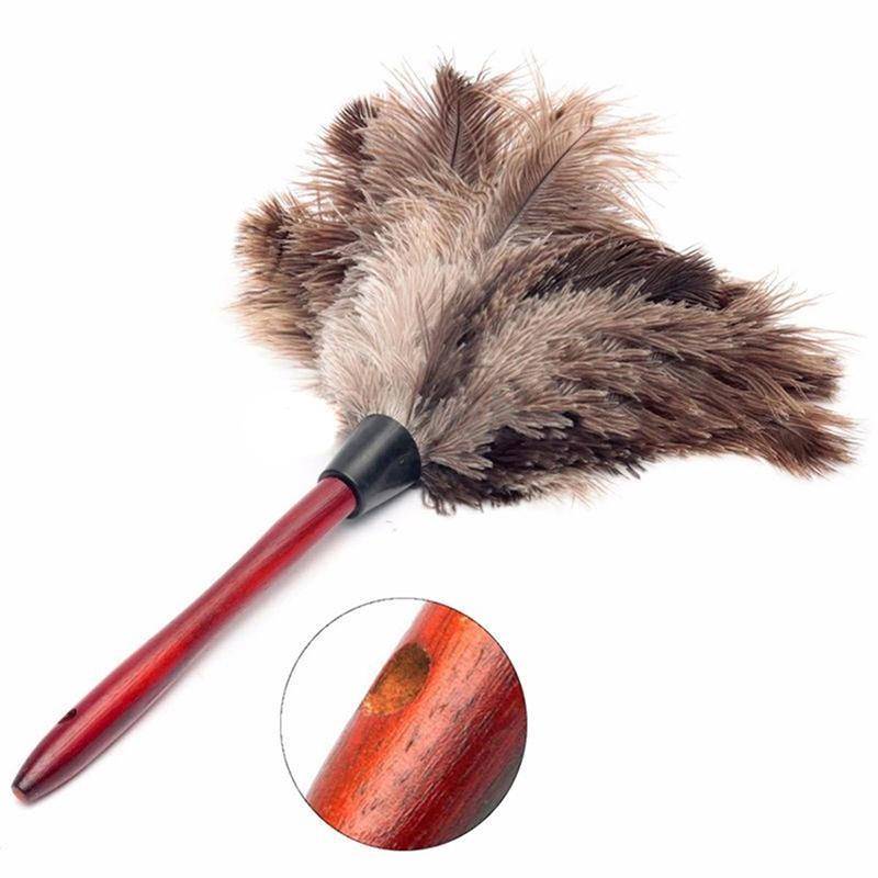 Antistatisk strutsfjäderpälsborste Duster Dust Cleaning Tool Trähandtag