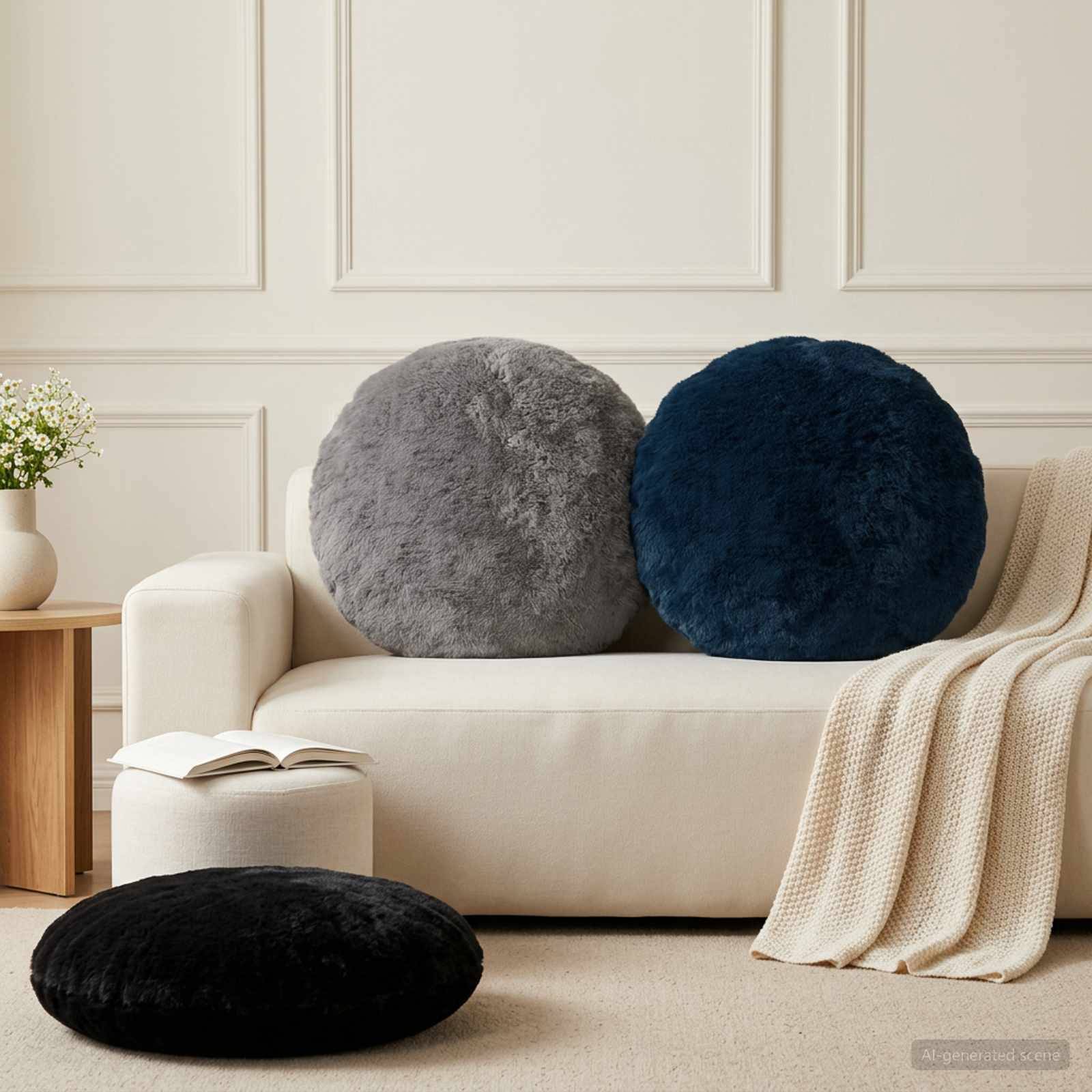 vidaXL Kuddöverdrag 2 st HEERLEN Mörkgrå Ø 60 cm Faux Kaninpäls