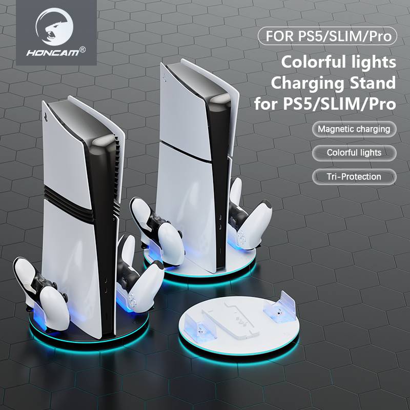 Vertical Console Stand with Two Controller USB Charging Slots for PS5,PS5,Pro, PS5 Slim With RGB Light For PS5 & Edge Controller