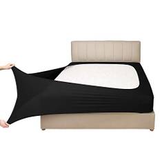 Mrs Awesome Stretchigt jersey-överdrag för kontinentalsäng, alternativ med sängkjol, ultramjukt och skrynkelbeständigt, queen size/queen XL, svart