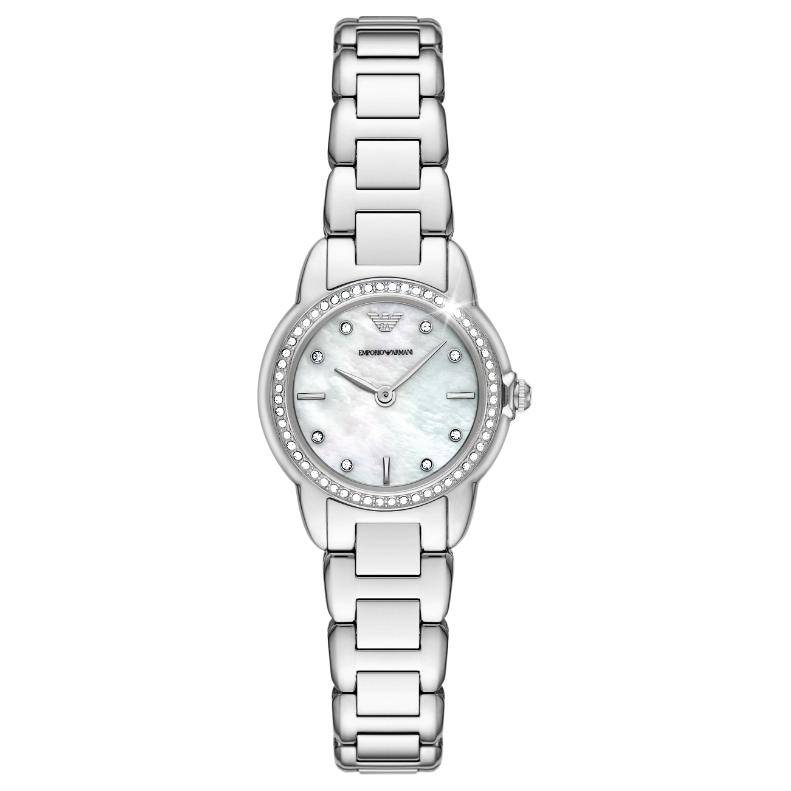 Emporio Armani White Moonlight Series Watch Quartz Movement Stainless Steel Strap 26Mm Mother Of Pearl Dial 50M Water Resistant Women watches AR11669 Mother-of-Pearl Color Watch Dial