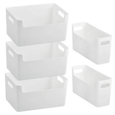YOPEUC 5 stycken vit plastförvaringslåda, plastförvaringskorg med handtag, förvaringskorgar i plast, förvaringslådor förvaringslåda för badrum kök sovrum
