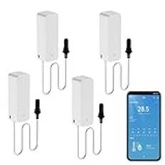 Smart termometer, hygrometer, WiFi-temperatursensor med extern sond, väderfunktionstermometer, fuktmätare för frys, akvarium, applarm, fjärrmonitor, arbeta med Alexa. 4 st