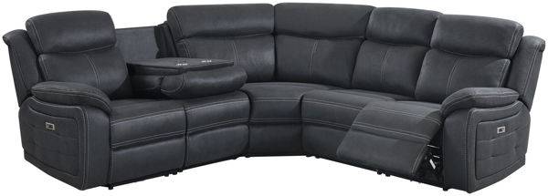 TELLY Hörnsoffa med 2 elrecliners & 1 dropdownbord tyg grå