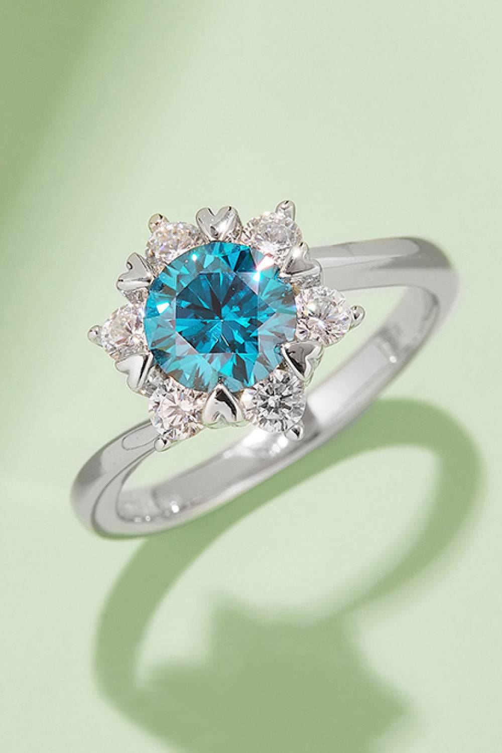 1 Carat Lab-grown Diamond Ring Moissanite 925 Sterling Silver Cluster - Sky Blue / 9 (9)