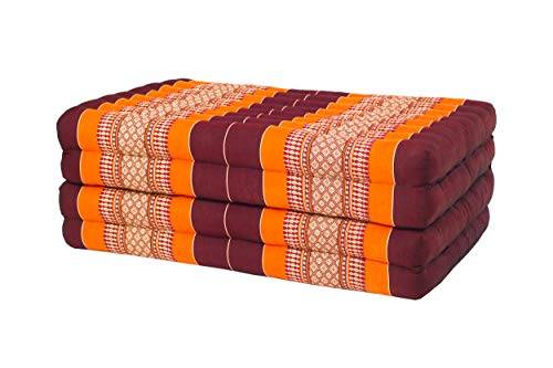 Handelstorm Kapomatta, Thailändsk hopfällbar matta ca 200 x 80 cm, thailändsk matta med fyllning av capok, thailändsk kudde, madrass, färgglad, vikbar madrass (brun och orange)