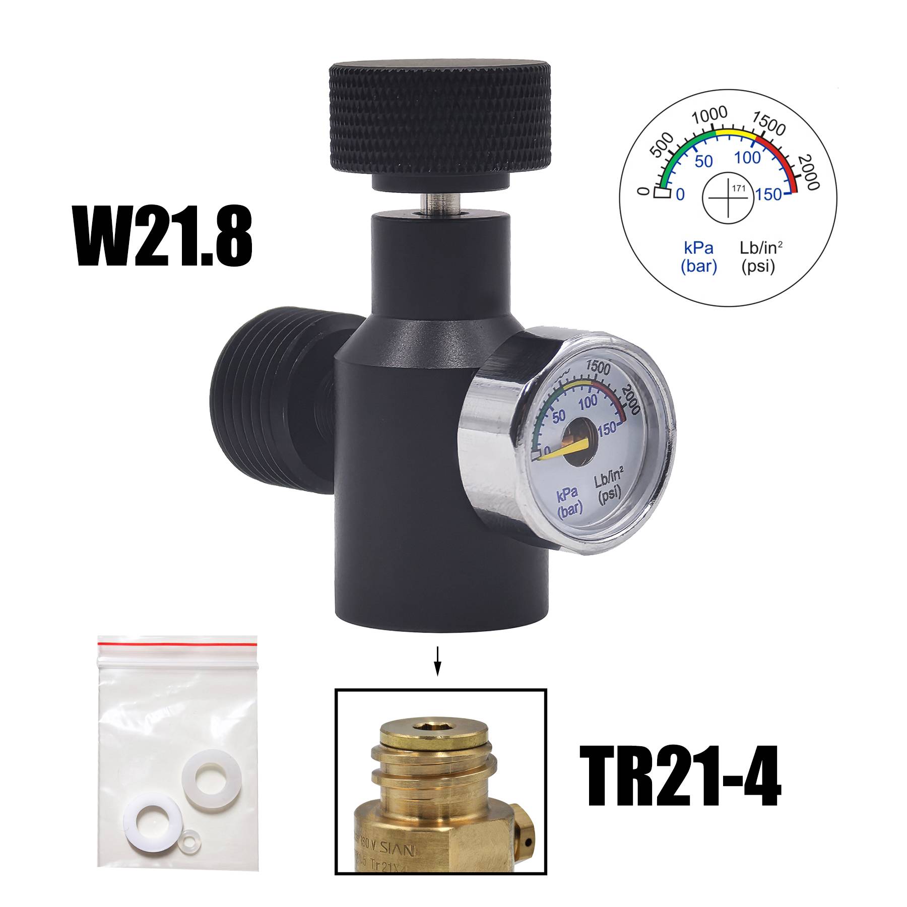 New Model Soda Water CO2 Cylinder Refill Adapter Connector Gas Regulator Tank Aquarium Homebrew Tr21-4 to W21.8-14