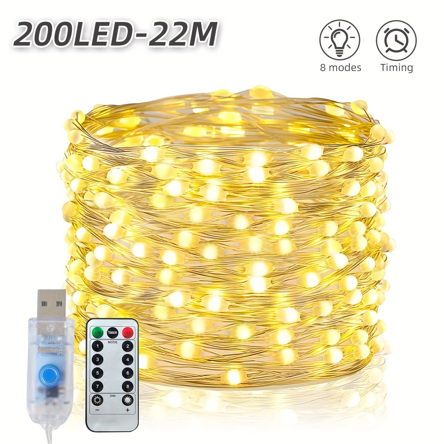 1pc, Usb Plug-in Fairy String Light, 22/12m Led Indoor Light String, Remotely Switchable To 8 , Timable/adjustable Brightness, Styling, Suitable For Mason Jar Vases, Bedrooms, Weddings, Christmas