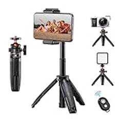 Ministativ, K&F Concept MS02 Selfie Stick stativ bordsstativ, skrivbord vlogging stativ med 360° kulhuvud, mobiltelefonstativ med mobiltelefonhållare, ministativ för DLSR Canon Nikon Sony webbkamera