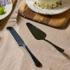1 set rostfritt stål tårtkniv pizzaspade set med frukt- och dessertspridare Tillbaka till skolan, Rama köksnödvändigheter, nyår, julfest, familjemidda - Svart (En-Storlek)