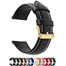 Fullmosa Klockband i äkta läder, 14/16/18/19/20/22/24 mm, 12 färger, Axus-klocka, snabbkopplingsarmband, 18 mm, svart + guldspänne