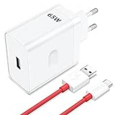 65 W USB-laddare för Oneplus SuperVooc Charge, USB-strömförsörjning med typ C laddningskabel 1 m USB-laddningskontakt för OnePlus 12 12R 10 Pro/CE 4 Lite/Nord 4/Nord 2T/9 Pro/9/N20/N10/N100/8T/8