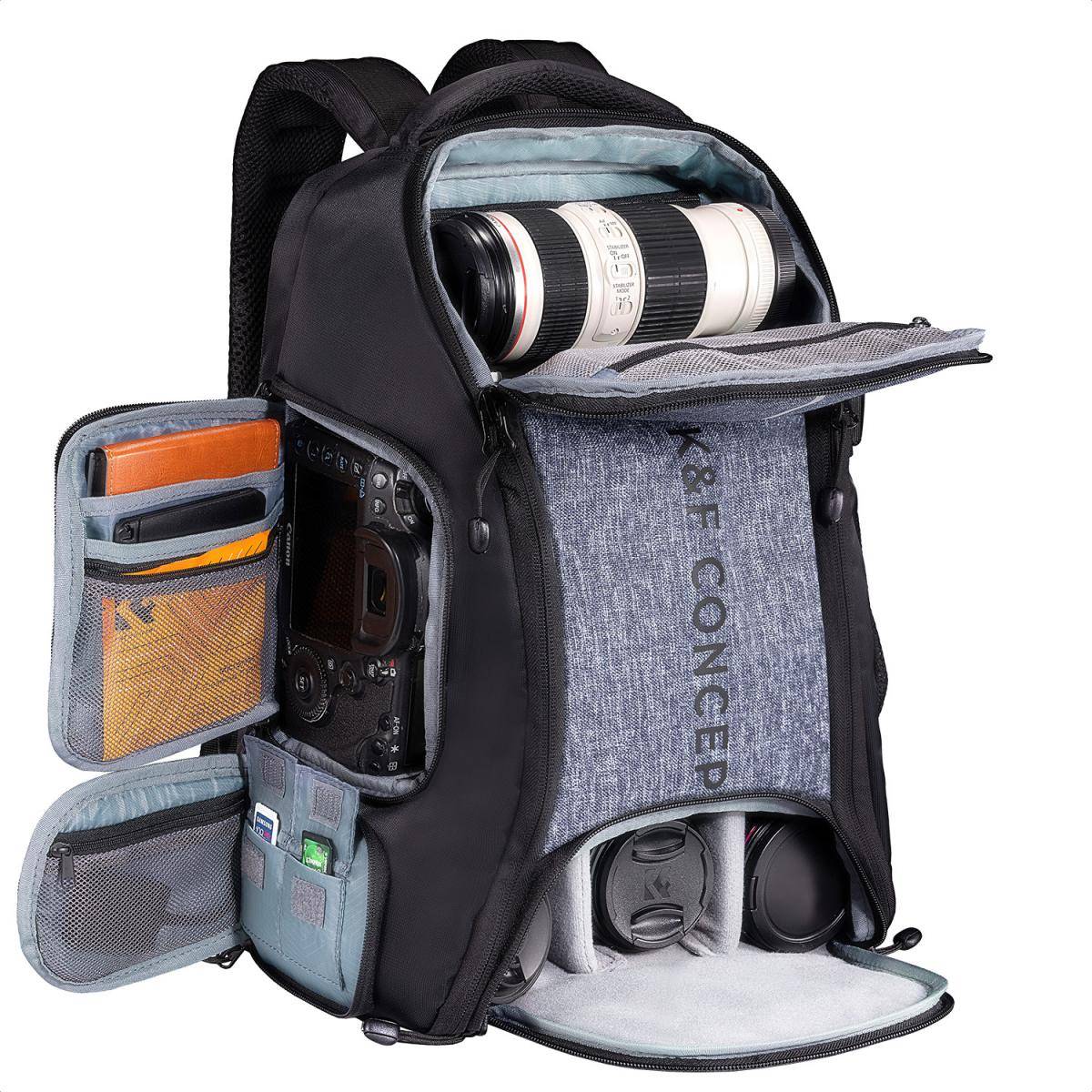 KENTFAITH K&F Concept Camera Backpack 25L Large Capacity Camera Bag for Photographers with Raincover Camera Case with 15.6 Inch Laptop Compartment Compatible for Canon/Nikon/Sony/DJI Mavic Drone - Backpack 25L Nature Wander 08 (Grey）