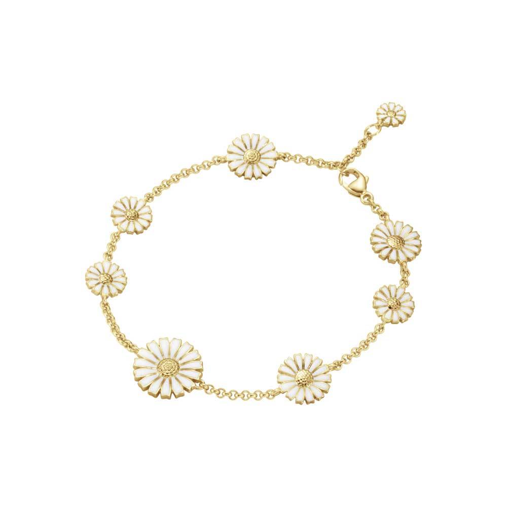 Georg Jensen Daisy 8 Flower armbånd i forgyldt sølv med hvid emalje (20001668).