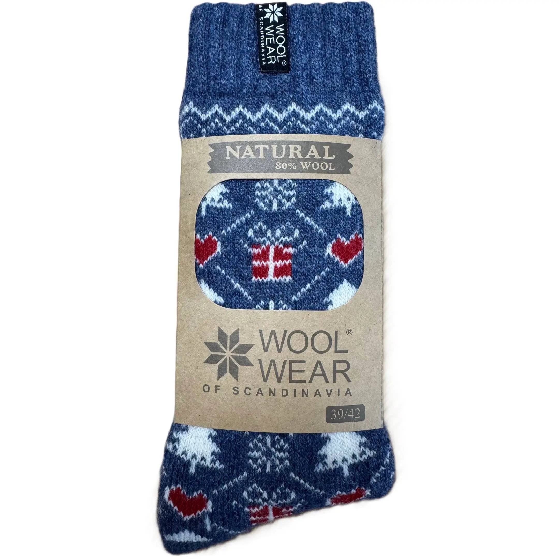 Woolwear Julesokker med pakke og dansk flag - 39-42