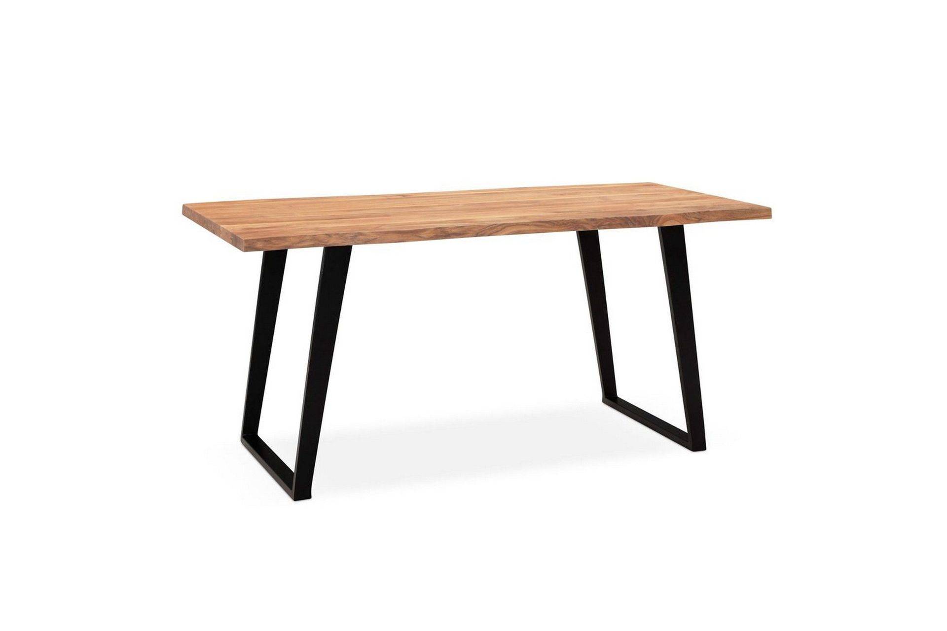 Wohnling Skrivbord Massiv trä träd kant metallben lantlig stil Svart, vinklad, 160x80 cm - Brun,Svart