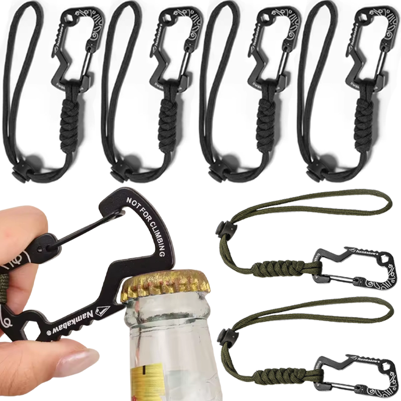 Outdoor Tactical  Carabiner Hook with Lanyard Keychain Anti-lost Ropes D-shaped Buckle Outdoor Hiking Metal Spring Hook Buckles