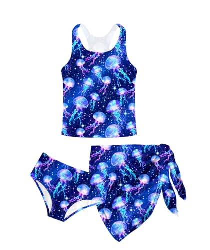 kids4ever Bikini, flickor, 3-delat set, tankini för barn, sommar, hawaiianska badkläder, bikini för tonåringar, topp med bikiniunderdel, kjol, mode, vacker för 8–14 år