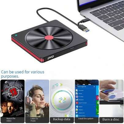 Extern USB DVD-brännare/skrivare/läsare för bärbar och stationär dator - Svart (En storlek)