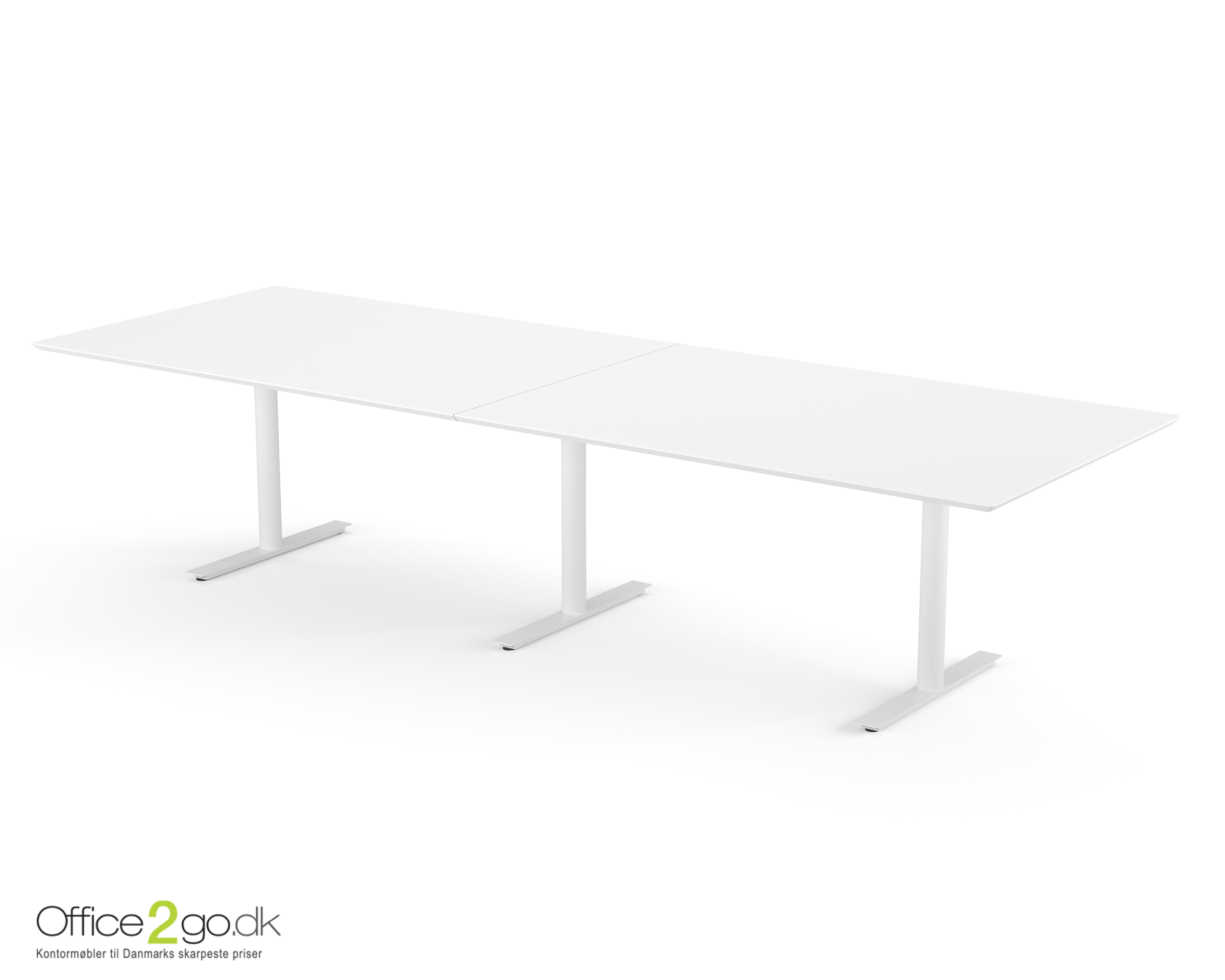 Inline mødebord (rektangulær bordplade) - 320 cm - Hvidt