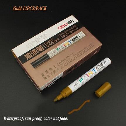 Deli paint penna mark penna 8 färger 12 st/set svart silver guld vattentät inte bleknar penna bra - Guld 12 st
