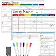 Offcup Magnetisk kalender för kylskåp, familjeveckoplanerare, månadsplanerare i A3-format, daglig måltidsplaneringstavla, att göra-lista, torravtorkning, uppsättning med kalendertavlor från måndag